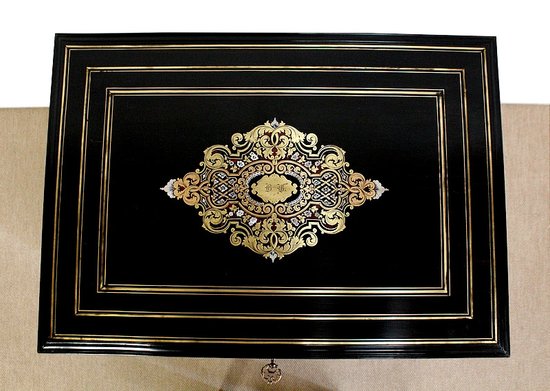  Travel writing case in blackened wood and inlays, Napoleon III period - mid 19th century