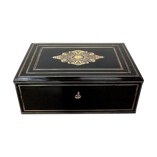  Travel writing case in blackened wood and inlays, Napoleon III period - mid 19th century