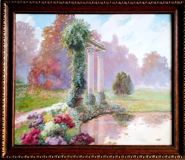 Tableau Paysage Automne Gouache Par P. Fontaine