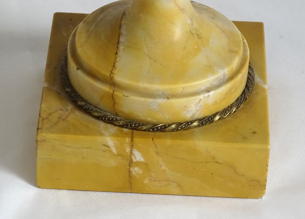 Pair Large Cassolettes Siena Marble Gilt Bronze Rams Heads 19th