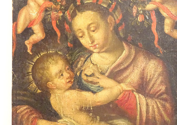 HSP Portrait Vierge à l'Enfant Jésus Madone école Italienne Putti XVIIIème