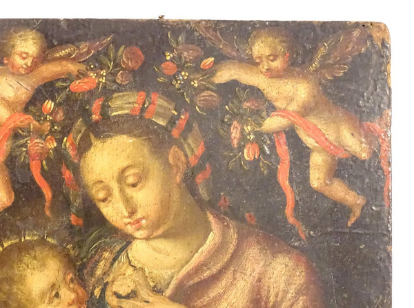 HSP Portrait Vierge à l'Enfant Jésus Madone école Italienne Putti XVIIIème