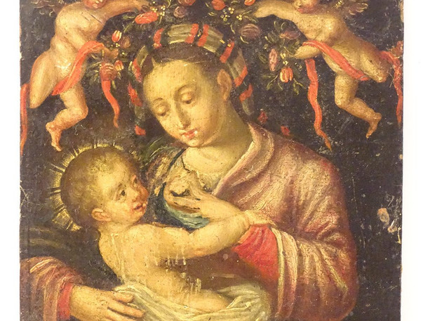 HSP Portrait Vierge à l'Enfant Jésus Madone école Italienne Putti XVIIIème