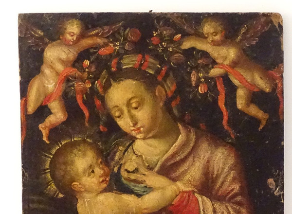 HSP Portrait Vierge à l'Enfant Jésus Madone école Italienne Putti XVIIIème