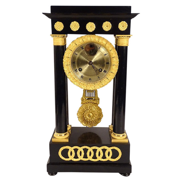 Empire Column Regulator Clock Blackened Wood Gilt Bronze Secondes XIXè