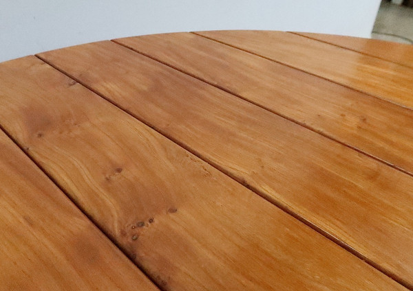 Solid Elm table, with integrated extension, attributed to Maison Regain – 1980