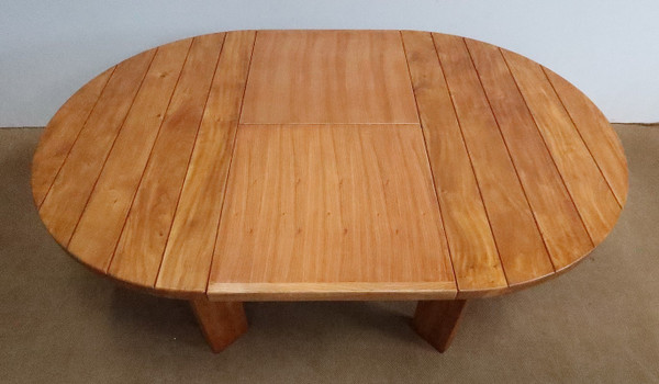 Solid Elm table, with integrated extension, attributed to Maison Regain – 1980