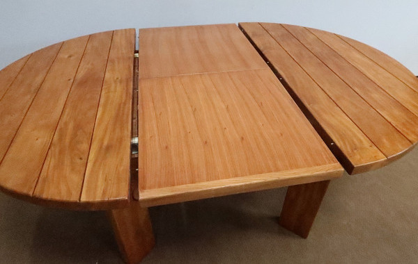 Solid Elm table, with integrated extension, attributed to Maison Regain – 1980