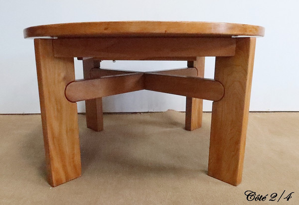 Solid Elm table, with integrated extension, attributed to Maison Regain – 1980