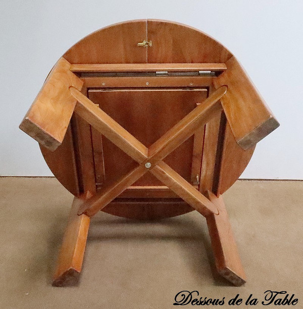 Solid Elm table, with integrated extension, attributed to Maison Regain – 1980