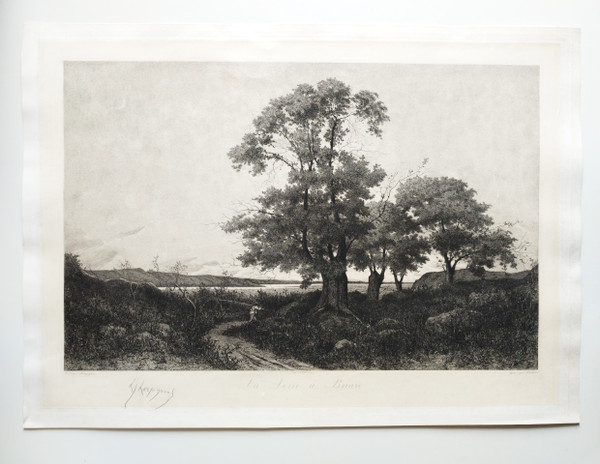 Landschaft der Loire Radierung von Pirodon nach Harpignies 19