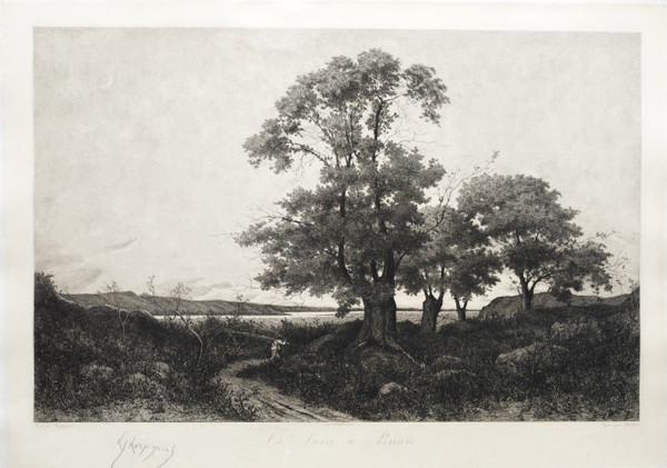 Landschaft der Loire Radierung von Pirodon nach Harpignies 19