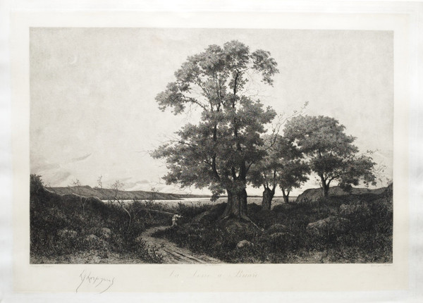 Landschaft der Loire Radierung von Pirodon nach Harpignies 19