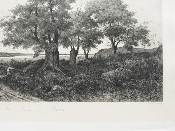 Landschaft der Loire Radierung von Pirodon nach Harpignies 19