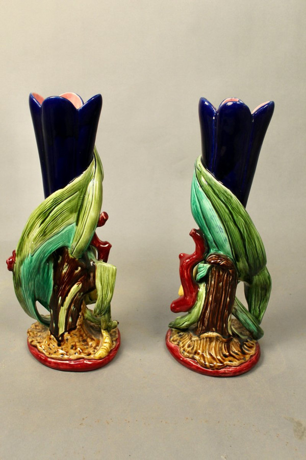 Coppie Di Vasi Decorati Con Fiori In Maiolica Sarguemines