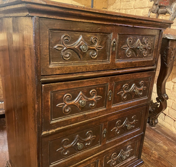 Small Italian Walnut Chest of Drawers-17th Century
