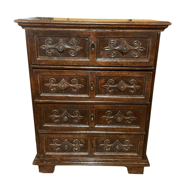 Small Italian Walnut Chest of Drawers-17th Century