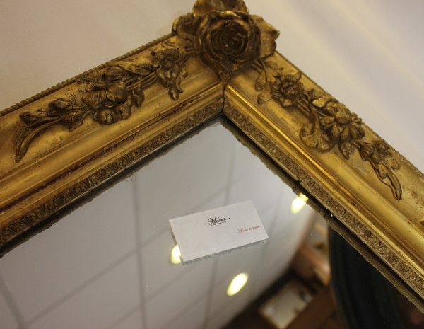 "Large Old Rectangle Gold Leaf Mirror, Rose Decor, Mercury Glass 85 X 116 Cm"