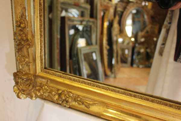 "Large Old Rectangle Gold Leaf Mirror, Rose Decor, Mercury Glass 85 X 116 Cm"