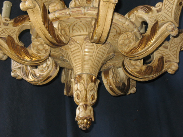 Grande lampadario in legno intagliato in stile Luigi XIV a 8 bracci di luce, epoca XIX secolo