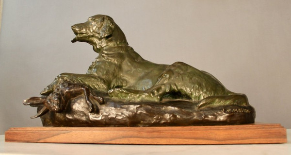 Bronze Spaniel By Jules Edmond Masson (1871-1932)