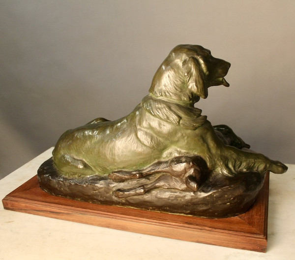 Bronze Spaniel By Jules Edmond Masson (1871-1932)