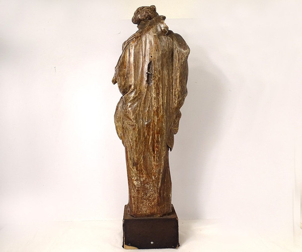 Statua religiosa della Vergine e del Bambino Gesù Legno scolpito in policromia XVIII secolo