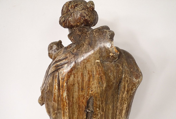Statua religiosa della Vergine e del Bambino Gesù Legno scolpito in policromia XVIII secolo