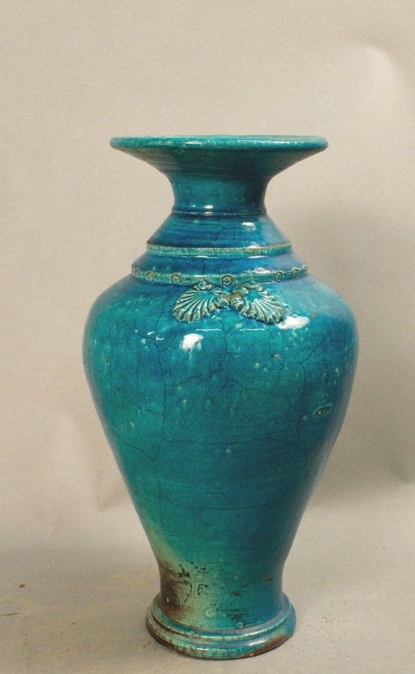 Pair Of Chinese Vases In Blue Cracked Ceramic