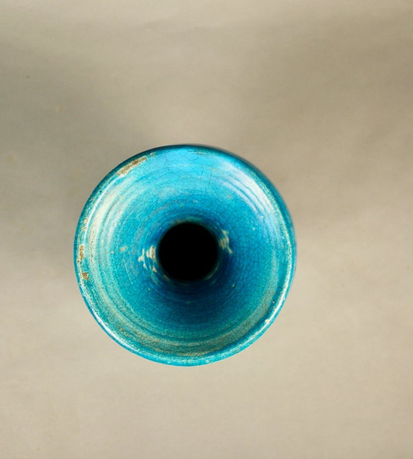 Pair Of Chinese Vases In Blue Cracked Ceramic