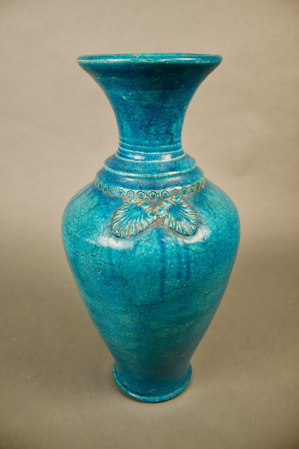 Pair Of Chinese Vases In Blue Cracked Ceramic