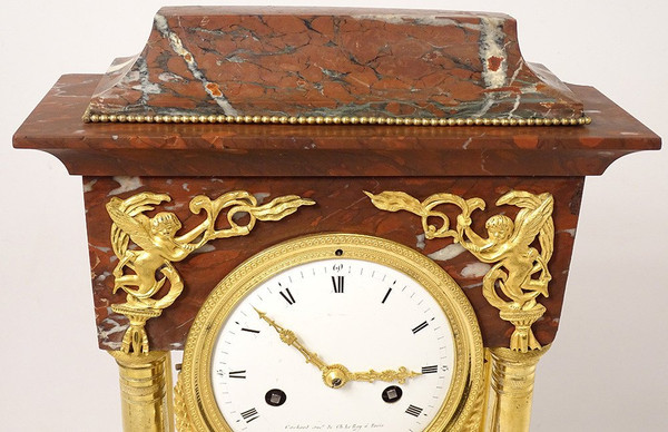 Red Griotte marble Bronze Cachard Directoire 18th century column clock