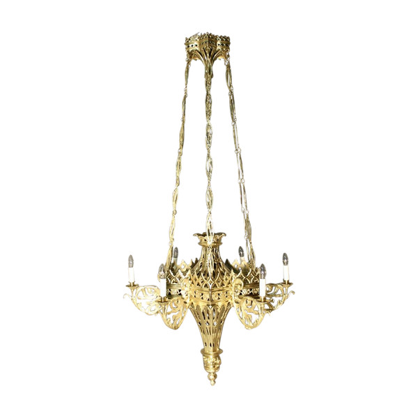 Lampadario gotico fiammeggiante in bronzo del XVII secolo