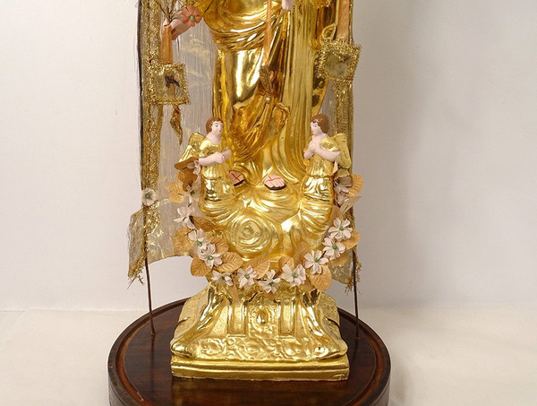 Large Virgin of Marseille Santibelli Terracotta Child Jesus Globe 19th century