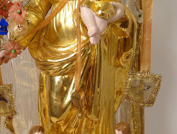 Large Virgin of Marseille Santibelli Terracotta Child Jesus Globe 19th century