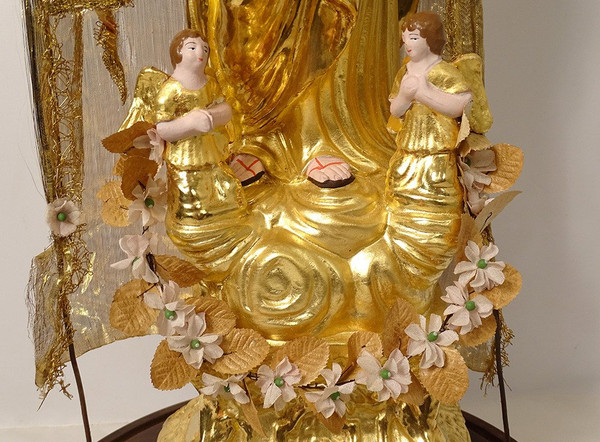 Large Virgin of Marseille Santibelli Terracotta Child Jesus Globe 19th century
