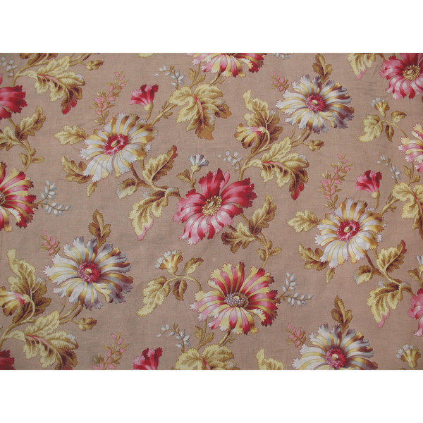 Grande drappo in lino con decoro floreale di peonie d: 3,35 x 5,46 m epoca XIX Napoleone III