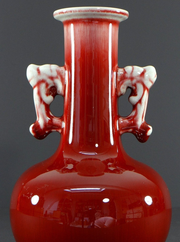 China, First Third of the 20th Century, Peach Blossom Tone Porcelain Vase with Ox Blood.