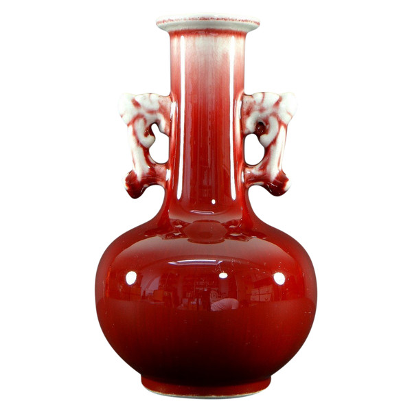 China, First Third of the 20th Century, Peach Blossom Tone Porcelain Vase with Ox Blood.