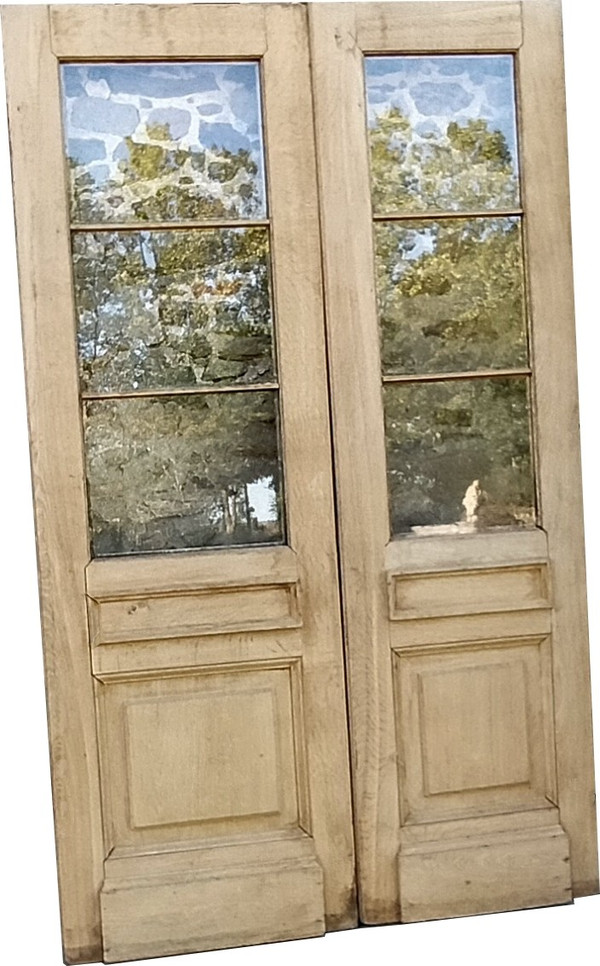 Alte Glaseingangstür aus Eiche mit zwei Blättern
