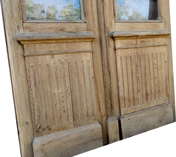 Alte Glaseingangstür aus Eiche mit zwei Blättern