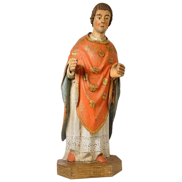 Statue Sculpture Bois Polychrome Saint Breton Crosse Bretagne Fin XVIIème
