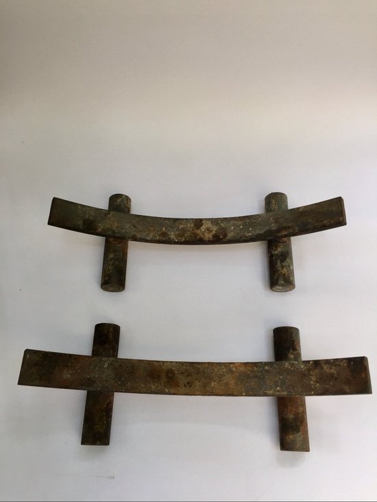 Pair of modernist andirons. Middle XXth century.