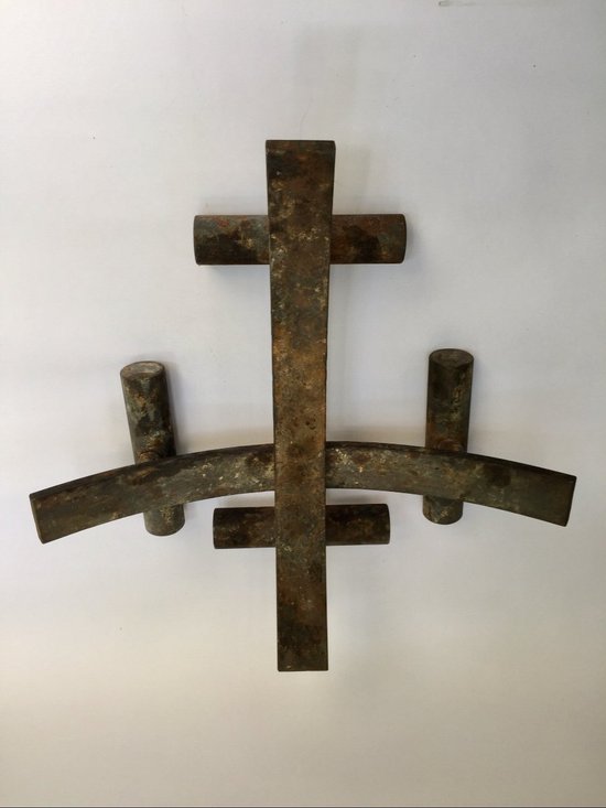 Pair of modernist andirons. Middle XXth century.