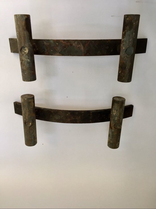 Pair of modernist andirons. Middle XXth century.
