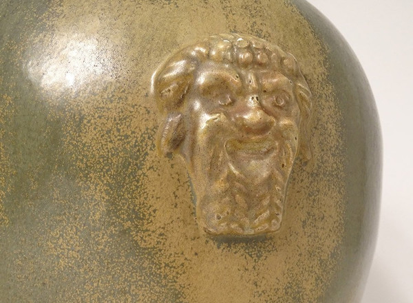 Grand Vase Grès Polychrome Primavera Louis Lourioux Mascarons Faunes XXème