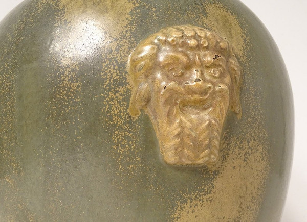 Grand Vase Grès Polychrome Primavera Louis Lourioux Mascarons Faunes XXème