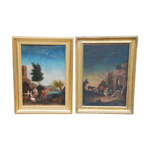 Paire De Paysages "classiques" En Pendant XVIIIe siècle