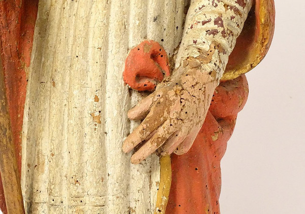 Statue Bois Sculpté Polychrome évêque Crosse Saint-Eloi XVIIIème Siècle
