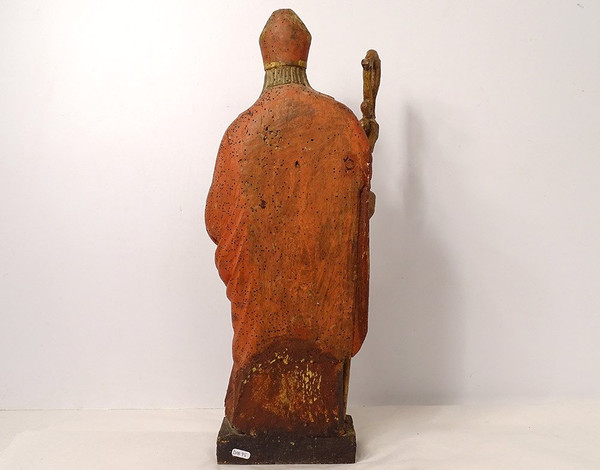 Statue Bois Sculpté Polychrome évêque Crosse Saint-Eloi XVIIIème Siècle